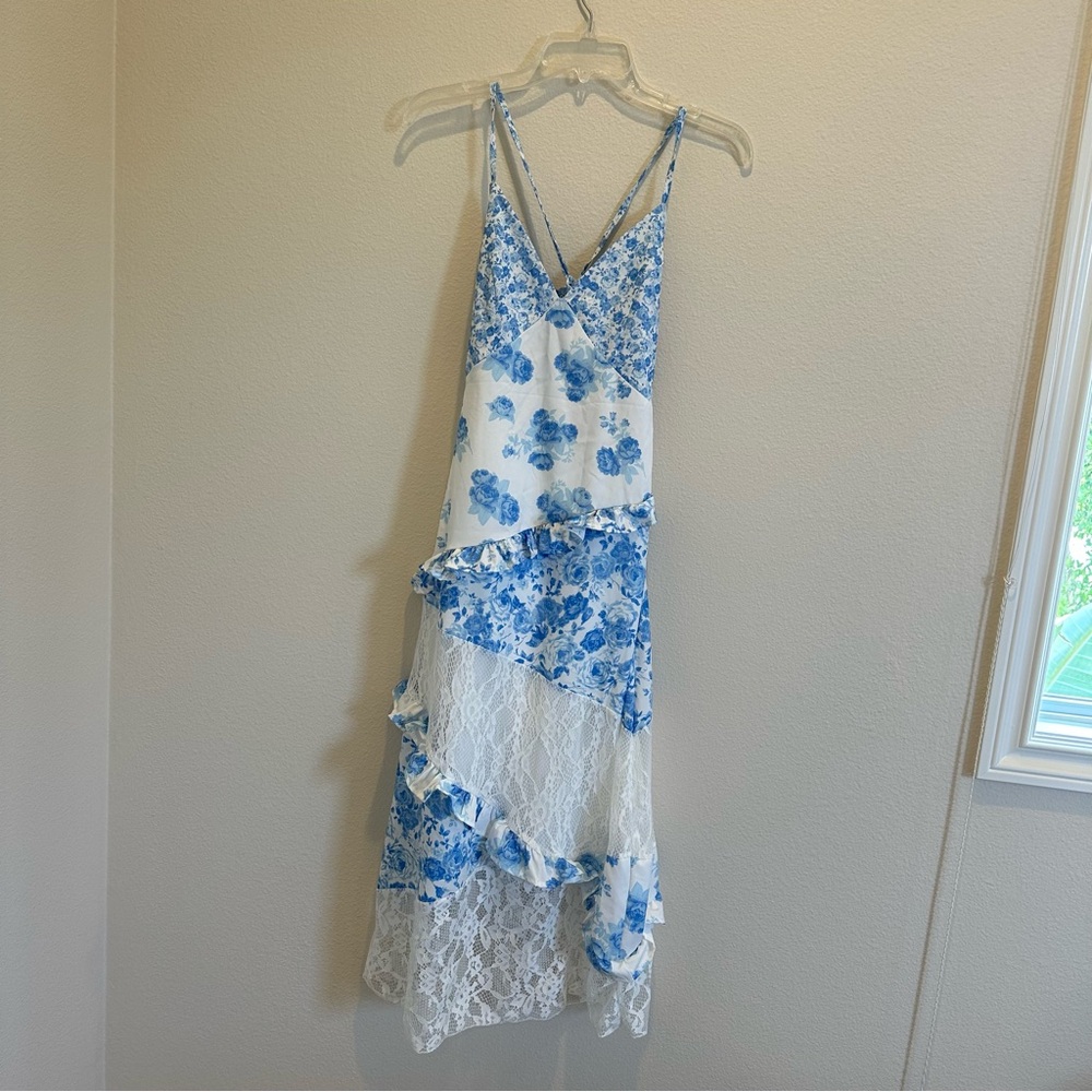Blue and White Floral Lace Dress